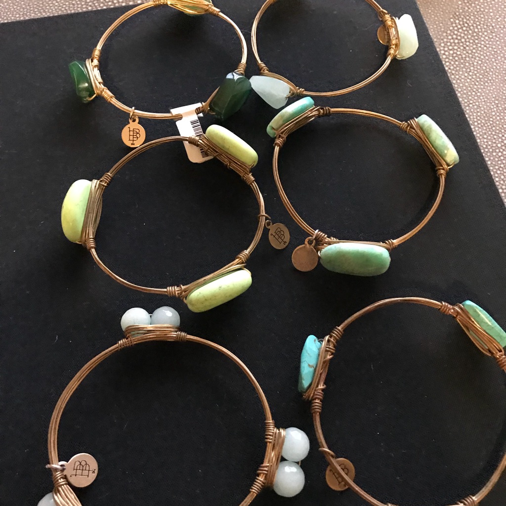 Bourbon And Boweties Bangle Set - Green Tones 75$